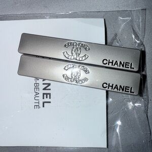 Chanel silver rhinestone hair barrettes (2) new with box